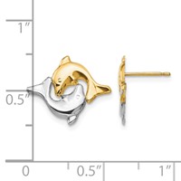 14K and White Rhodium Madi K Two Dolphins Post Earrings view 4