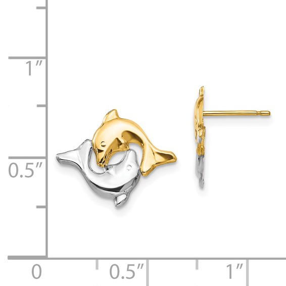 14k and White Rhodium Madi K Two Dolphins Childrens Post Earrings