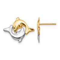 14K and White Rhodium Madi K Two Dolphins Post Earrings view 1