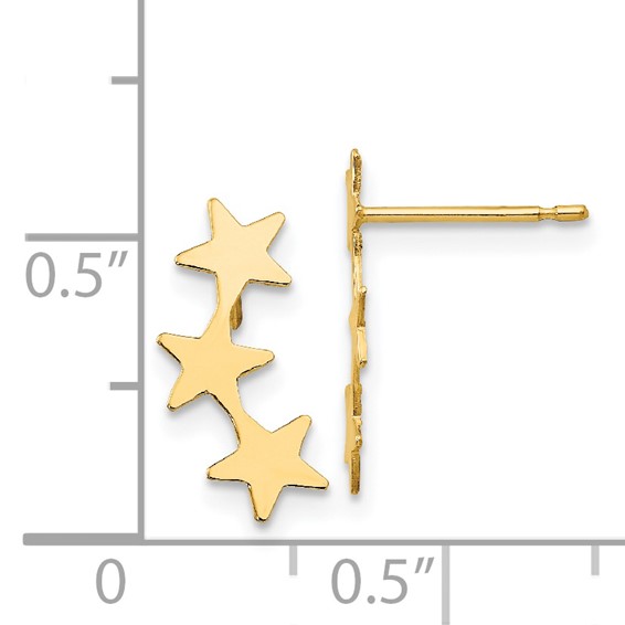 14k Madi K Polished 3-Star Childrens Post Earrings