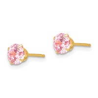 14K Yellow Gold Madi K 5mm Round Pink CZ Post Earrings view 2