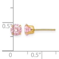 14K Yellow Gold Madi K 5mm Round Pink CZ Post Earrings view 4