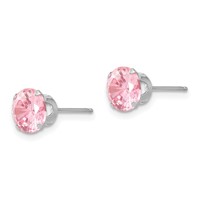 14K White Gold Madi K 6.5mm Round Pink CZ Post Earrings view 2