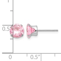 14K White Gold Madi K 6.5mm Round Pink CZ Post Earrings view 4
