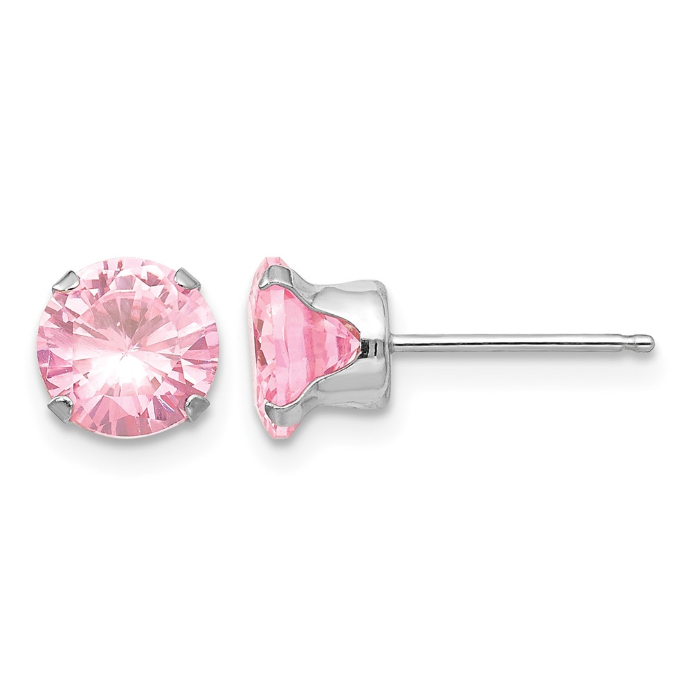 14K White Gold Madi K 6.5mm Round Pink CZ Post Earrings