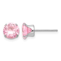 14K White Gold Madi K 6.5mm Round Pink CZ Post Earrings view 1
