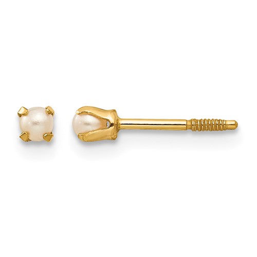 14K Yellow Gold Madi K 1-2mm White Round Freshwater Cultured Pearl Screwback Post Earrings