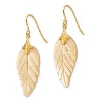 14K Yellow Gold Madi K Mother of Pearl Leaf Dangle French Hook Earrings view 2