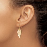 14K Yellow Gold Madi K Mother of Pearl Leaf Dangle French Hook Earrings view 3