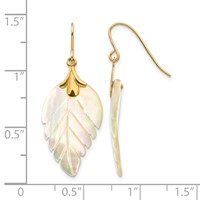 14K Yellow Gold Madi K Mother of Pearl Leaf Dangle French Hook Earrings view 4
