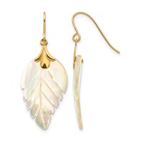 14K Yellow Gold Madi K Mother of Pearl Leaf Dangle French Hook Earrings view 1