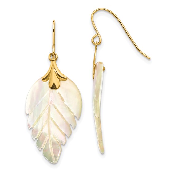14k Madi K Mother of Pearl Leaf Dangle French Hook Earrings