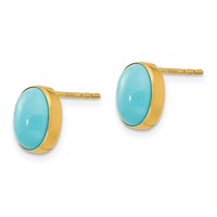 14K Yellow Gold Madi K Bezel Set Oval Turquoise Post Earrings view 2