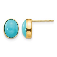 14K Yellow Gold Madi K Bezel Set Oval Turquoise Post Earrings view 1