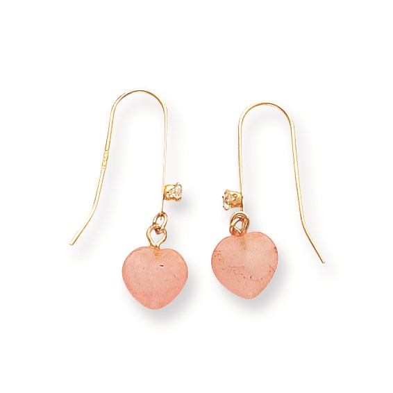 14k Rose Quartz Heart with CZ Earrings