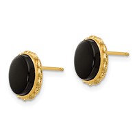 14K Yellow Gold Madi K Bezel Oval Onyx Earrings view 2
