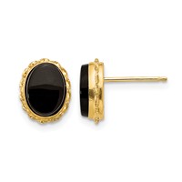 14K Yellow Gold Madi K Bezel Oval Onyx Earrings view 1