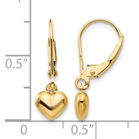 14K Yellow Gold Madi K Puffed Polished Heart Drop Leverback Earrings view 4
