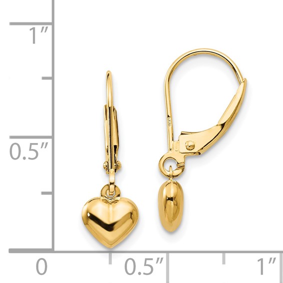 14k Madi K Puffed Polished Heart Drop Childrens Leverback Earrings