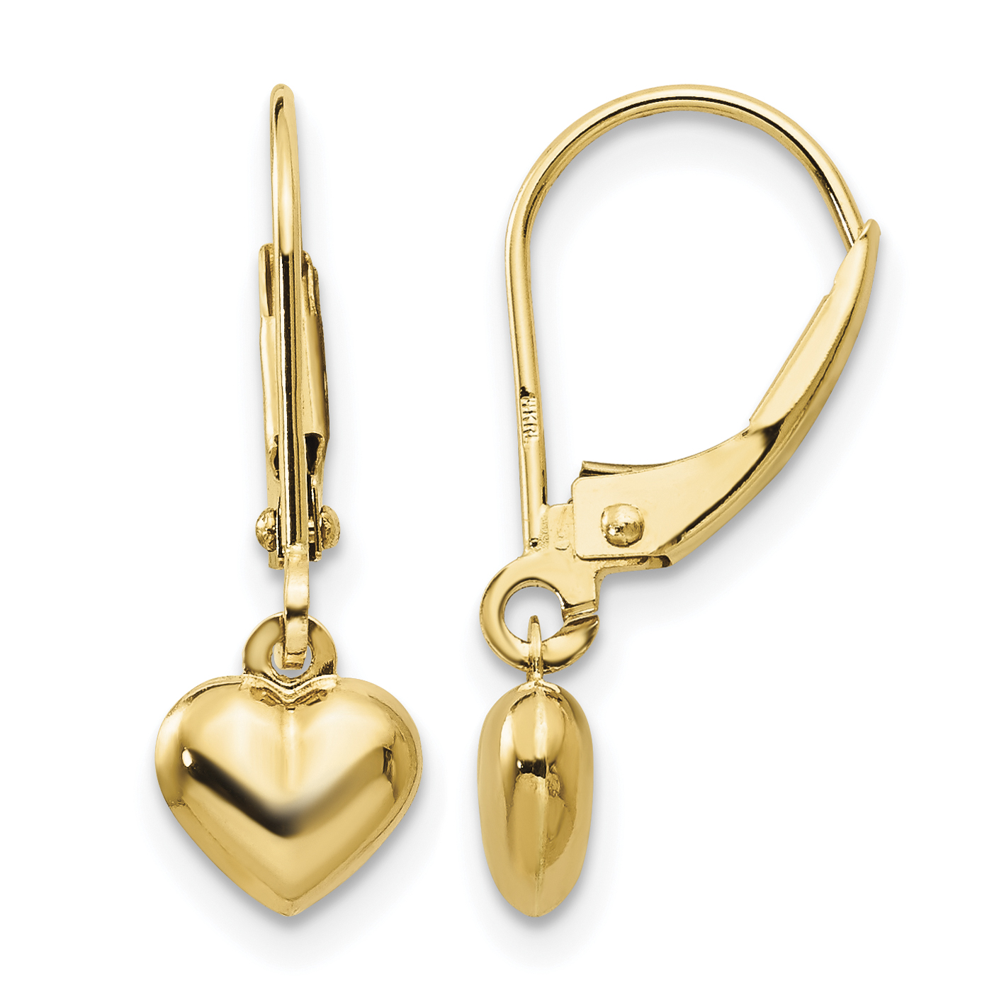 14k Madi K Puffed Polished Heart Drop Leverback Earrings (SE945)