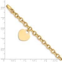 14K Yellow Gold Engravable 18x 15mm Solid Dangle Heart Charm and Hollow Chain Bracelet, 7.25" view 3