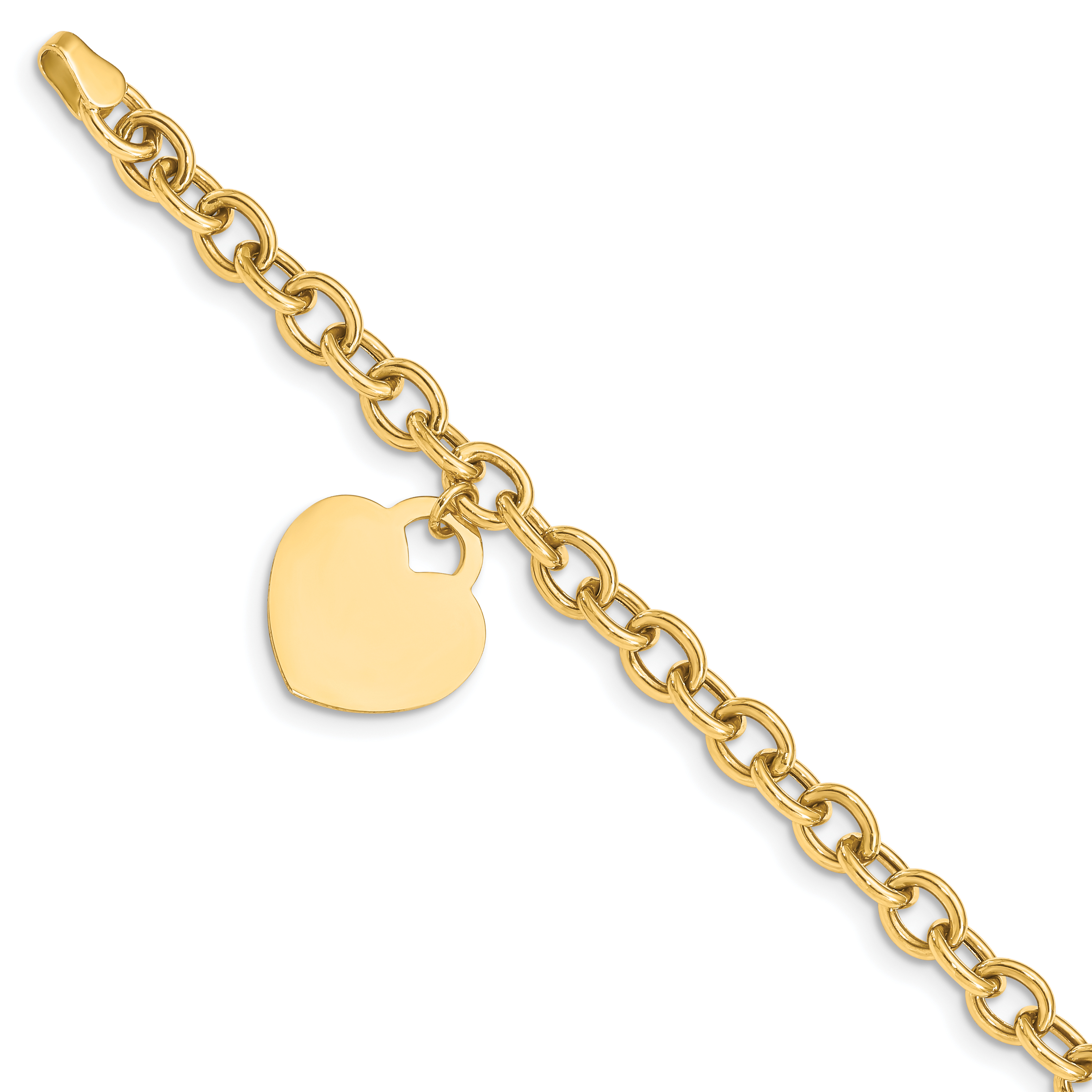 14K Engravable 18x15mm Solid Dangle Heart Charm and Hollow Chain 7.25 inch Bracelet (SF1510-7.25)