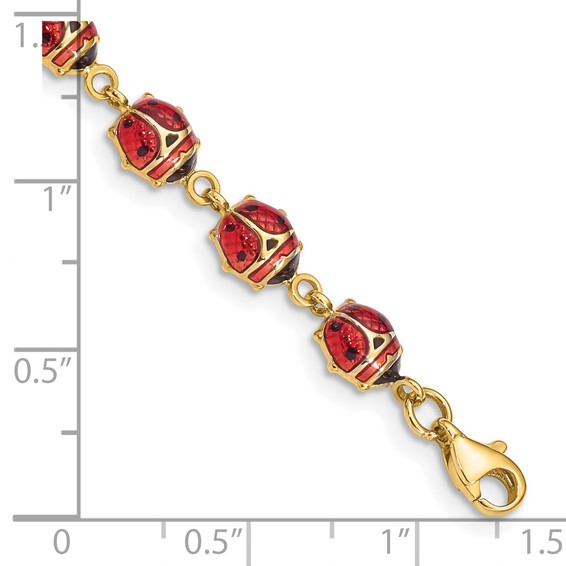 14K Red and Black Enamel and Resin Ladybug 7 inch Bracelet