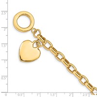 14K Yellow Gold Engravable 26x 18mm Solid Dangle Heart Charm and Hollow Chain Toggle Bracelet, 7.5" view 3