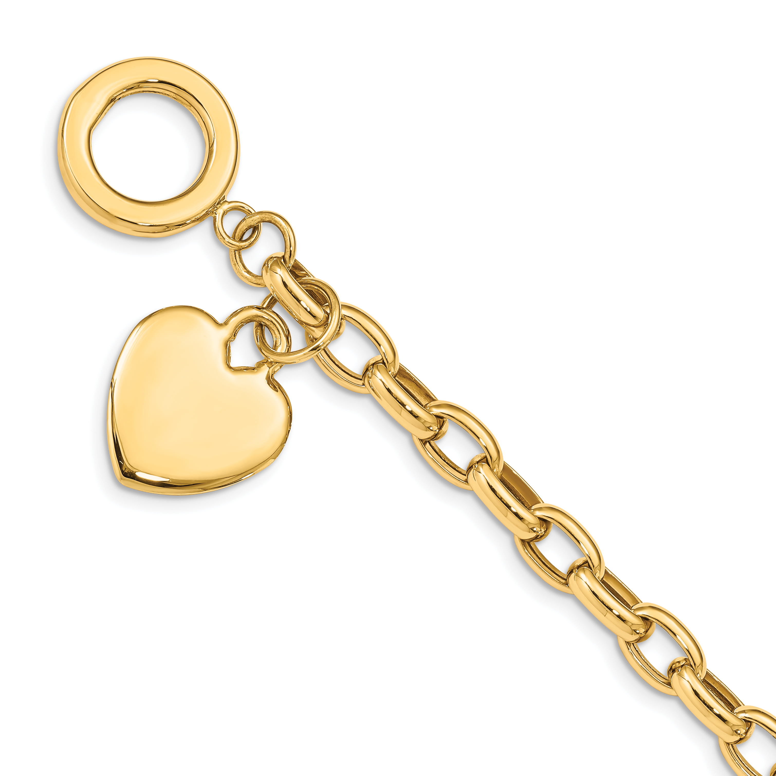 14k Engravable 26x18mm Solid Dangle Heart Charm and Hollow Chain 7.5 inch Toggle Bracelet (SF153-7.5)
