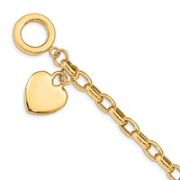 14K Yellow Gold Engravable 26x 18mm Solid Dangle Heart Charm and Hollow Chain Toggle Bracelet, 7.5" view 1