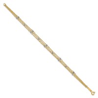 14K Two-Tone Triple Strand Beaded Bracelet, 7.25" view 2