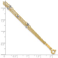 14K Two-Tone Triple Strand Beaded Bracelet, 7.25" view 3