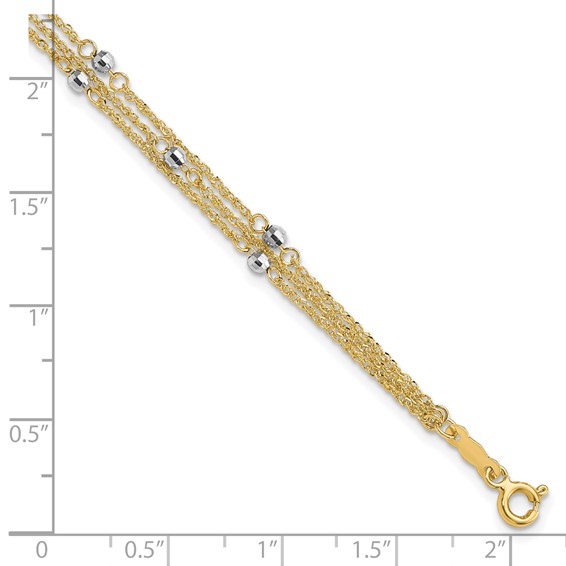 14K Two-Tone Triple Strand Beaded 7.25 inch Bracelet