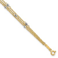 14K Two-Tone Triple Strand Beaded Bracelet, 7.25" view 1