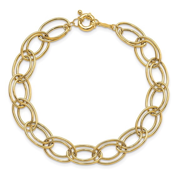 14K Polished 11mm Fancy Double Oval Link 7.5 inch Bracelet