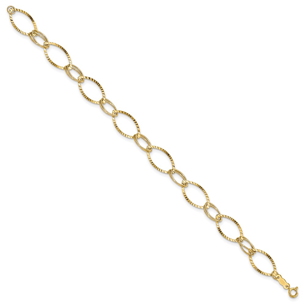 14K Polished and Textured Fancy Oval Link 7.25 inch Bracelet (SF1556-7.25)