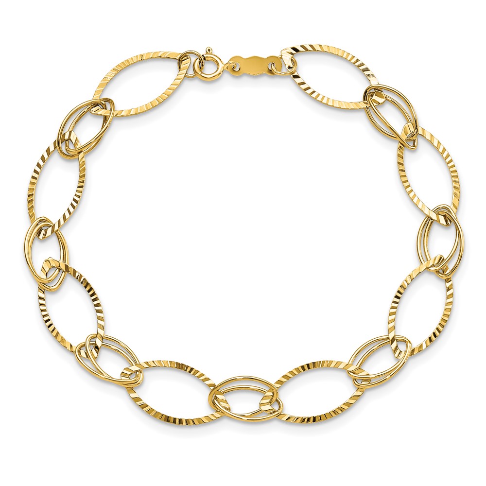 14K Polished and Textured Fancy Oval Link 7.25 inch Bracelet (SF1556-7.25)