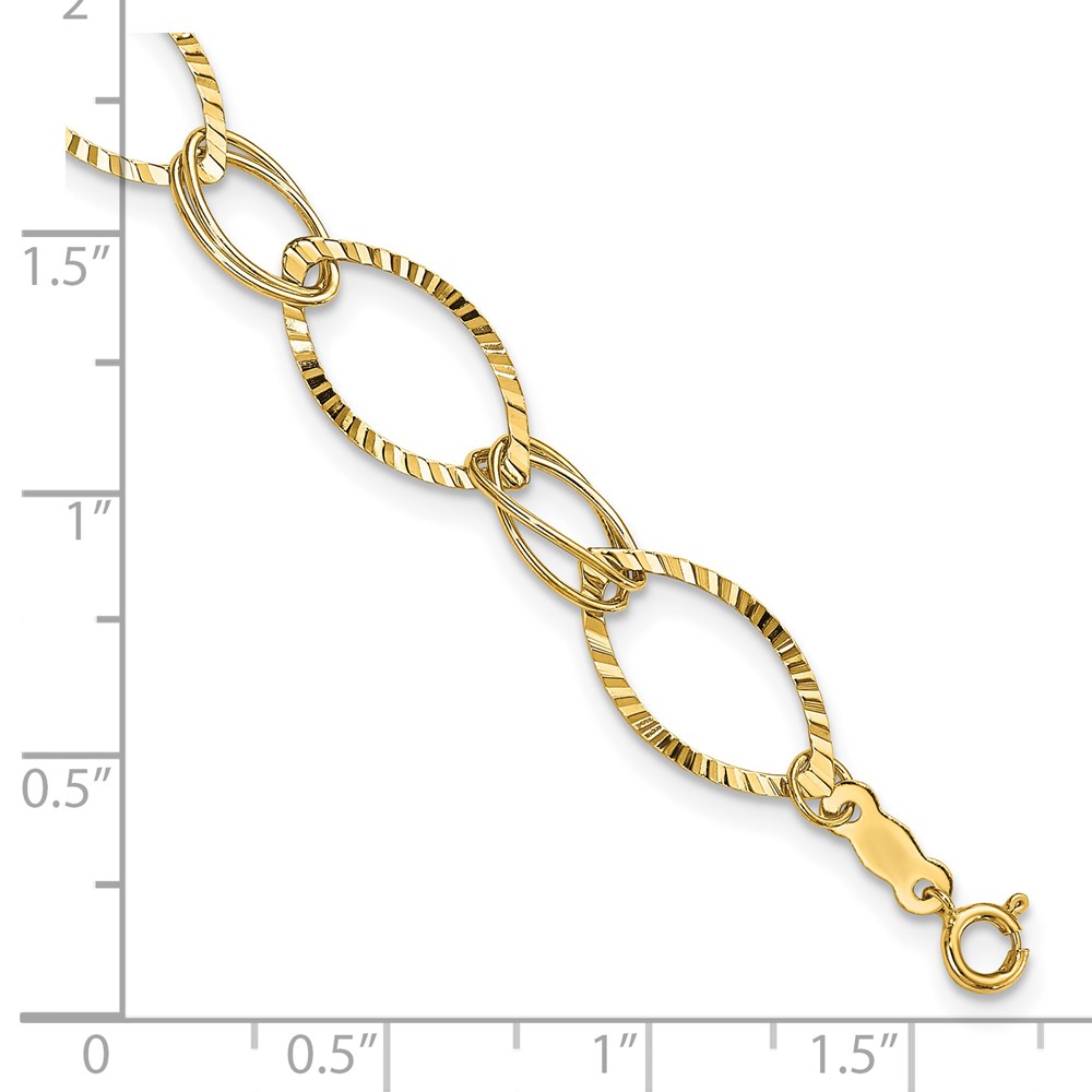 14K Polished and Textured Fancy Oval Link 7.25 inch Bracelet (SF1556-7.25)