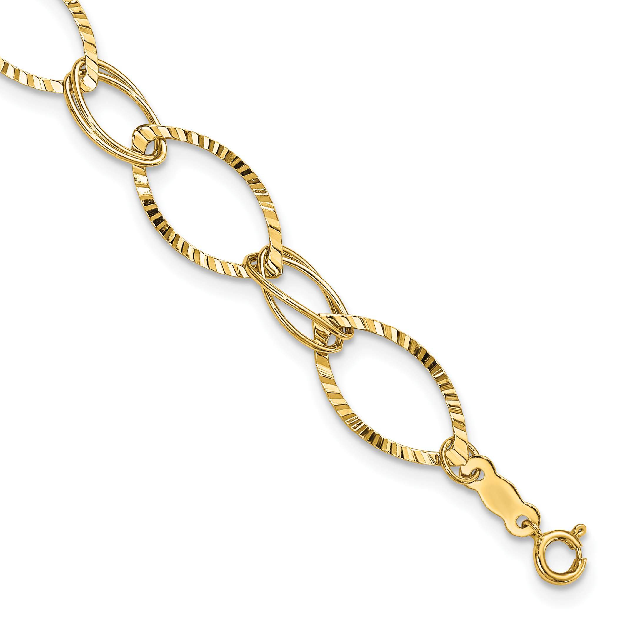 14K Polished and Textured Fancy Oval Link 7.25 inch Bracelet (SF1556-7.25)