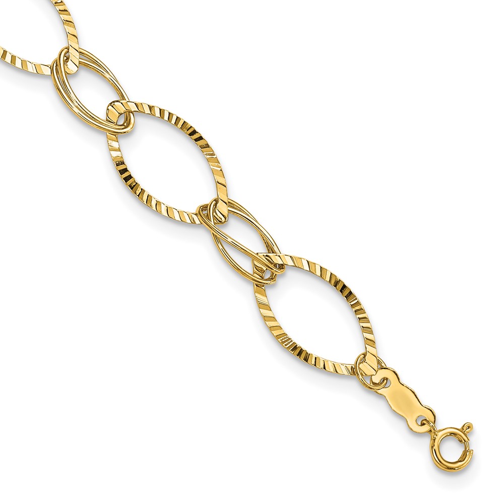 14K Polished and Textured Fancy Oval Link 7.25 inch Bracelet (SF1556-7.25)
