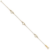 14K Yellow Gold Fancy Textured Open Heart 3-Station Bracelet, 7.25" view 2