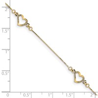 14K Yellow Gold Fancy Textured Open Heart 3-Station Bracelet, 7.25" view 3