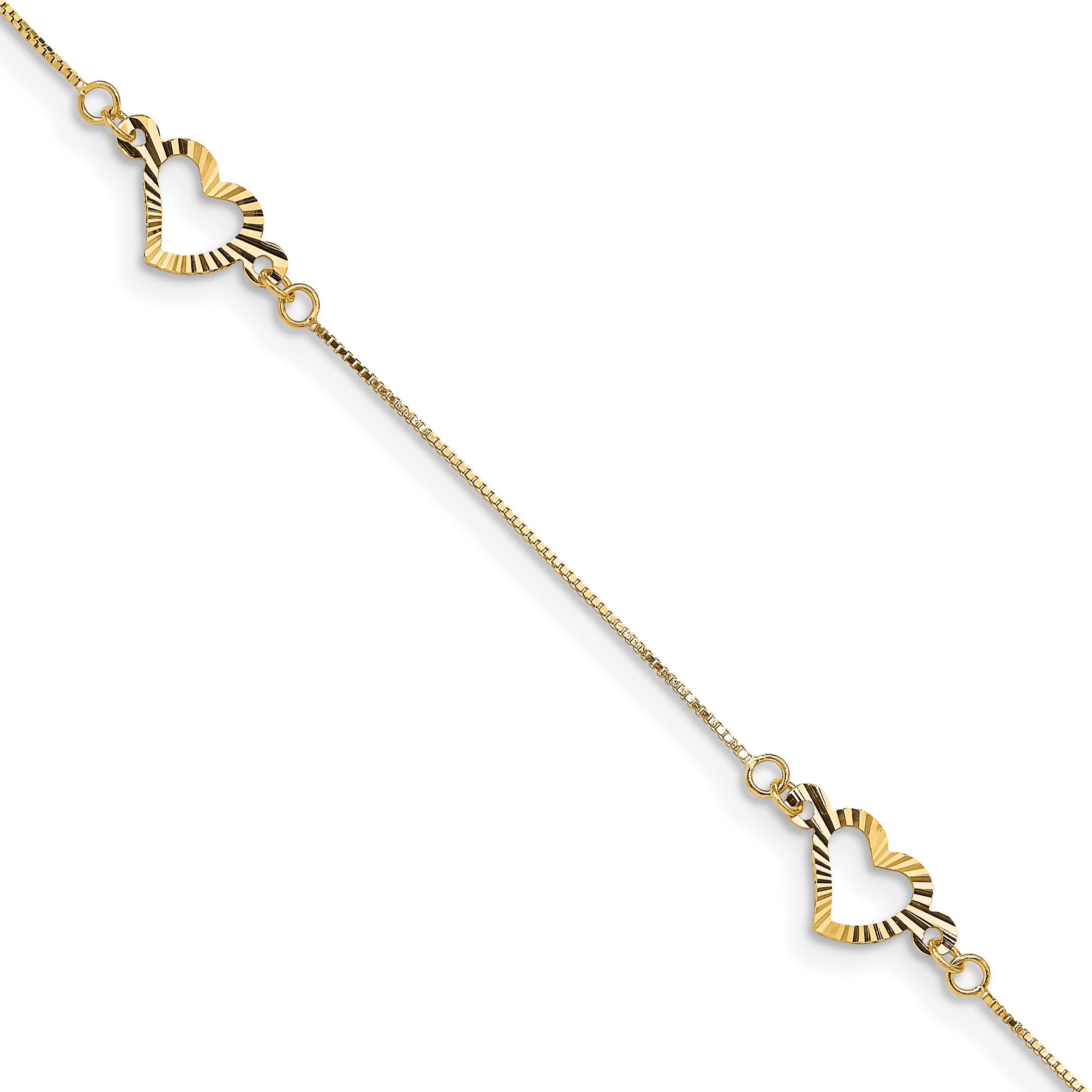 14K Fancy Textured Open Heart 3-Station 7.25 inch Bracelet (SF1578-7.25)