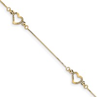 14K Yellow Gold Fancy Textured Open Heart 3-Station Bracelet, 7.25" view 1