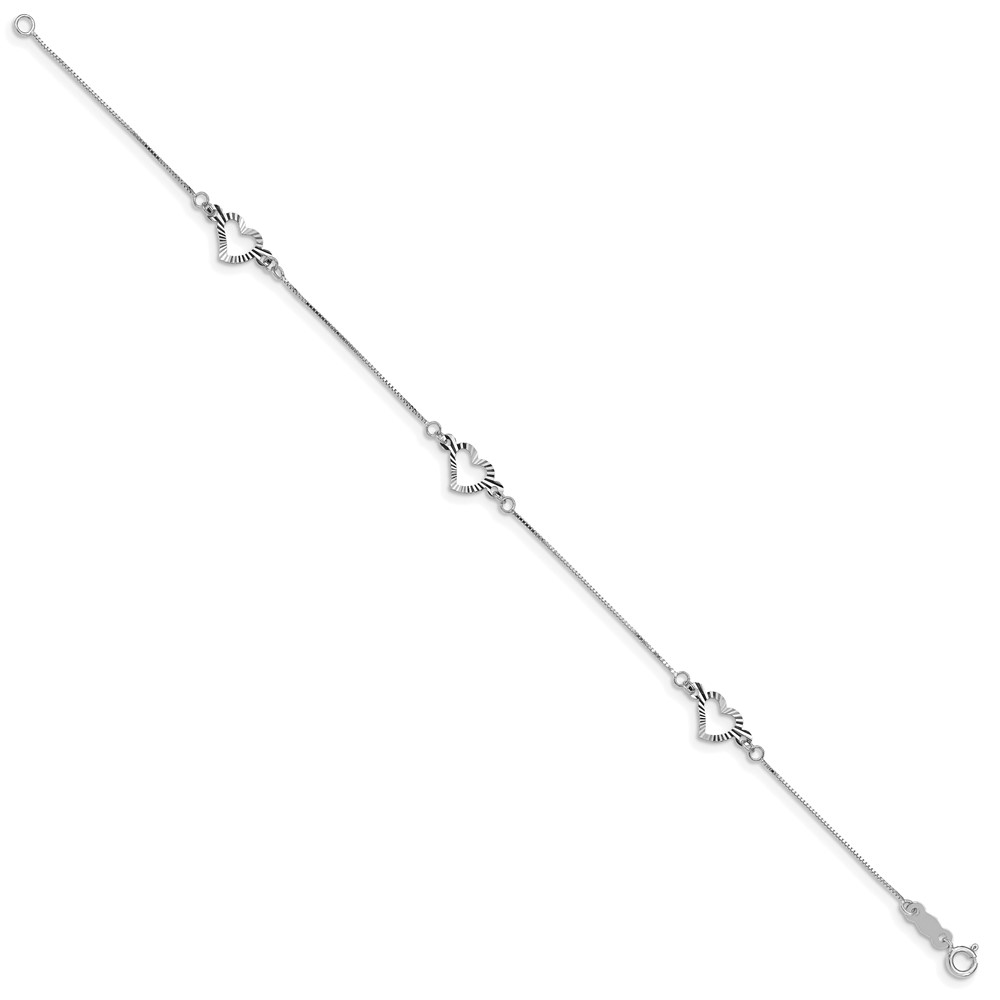 14K White Gold Fancy Textured Open Heart 3-Station 7.25 inch Bracelet (SF1578W-7.25)
