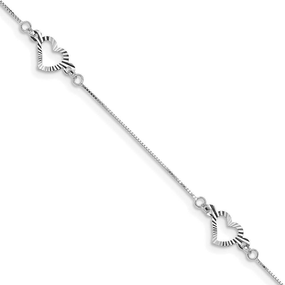 14K White Gold Fancy Textured Open Heart 3-Station 7.25 inch Bracelet (SF1578W-7.25)