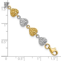 14K Two-tone Hammered Hearts Bracelet - 7in view 3