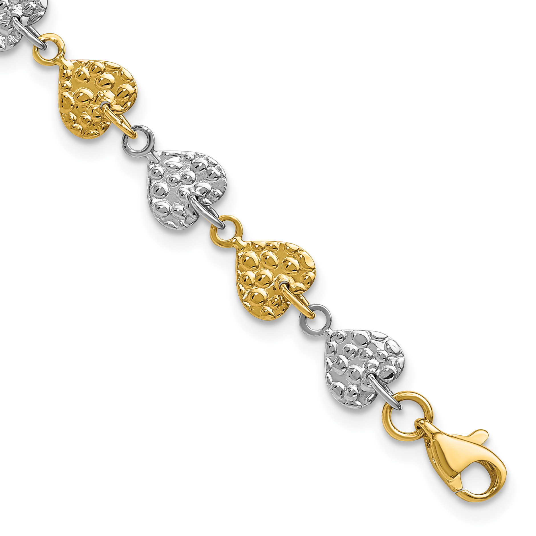 14K Two-tone Hammered Hearts 7 inch Bracelet (SF1582-7)
