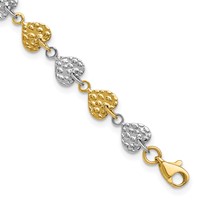14K Two-tone Hammered Hearts Bracelet - 7in view 1
