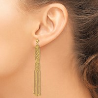 14K Yellow Gold Fringe Beaded Chain Dangle French Hook Earrings view 3